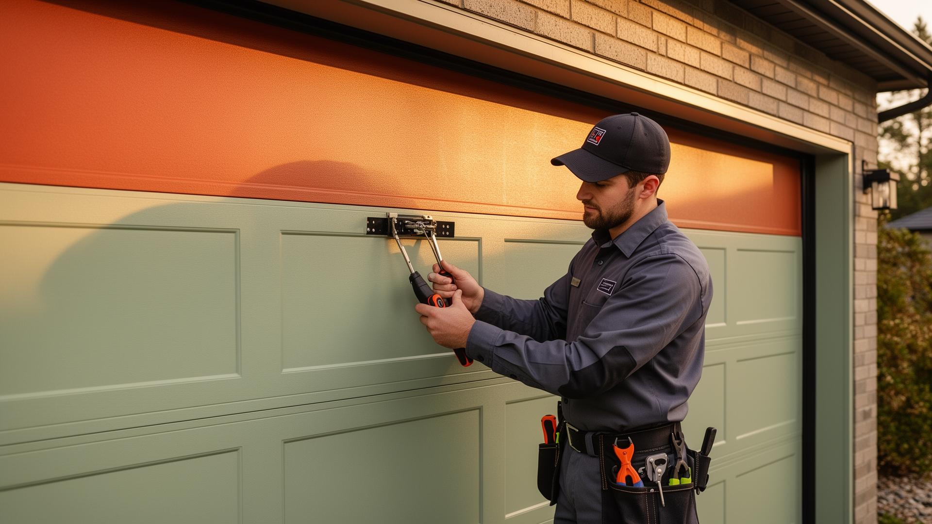 Professional garage door repair technician servicing a residential door in Inglewood